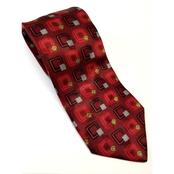 Gianni Versace Necktie Men’s Red Silk Squares Medusa Heads Luxury Designer Italy - Picture 1 of 7
